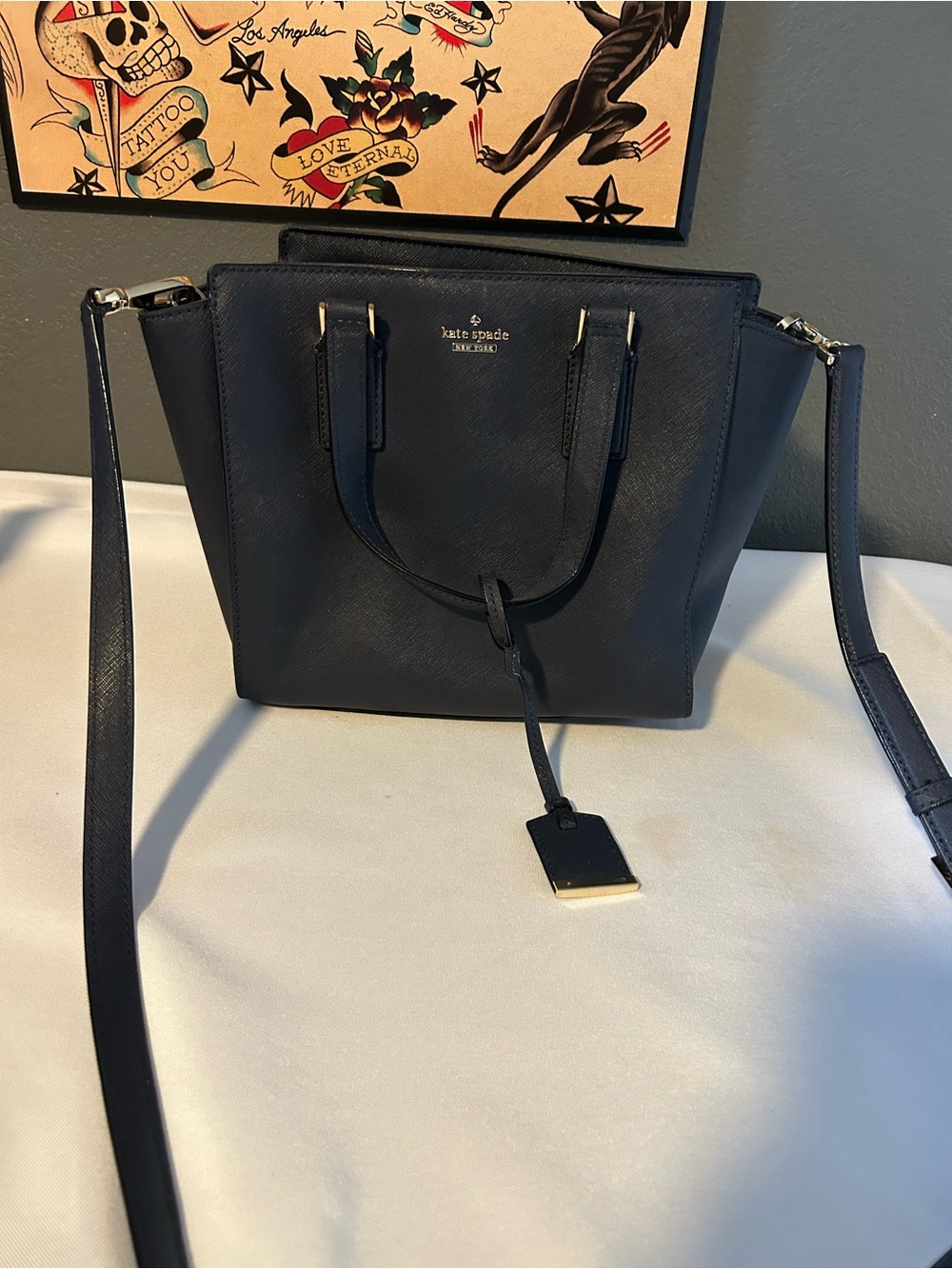 kate spade navy saffiano leather satchel with crossbody strap